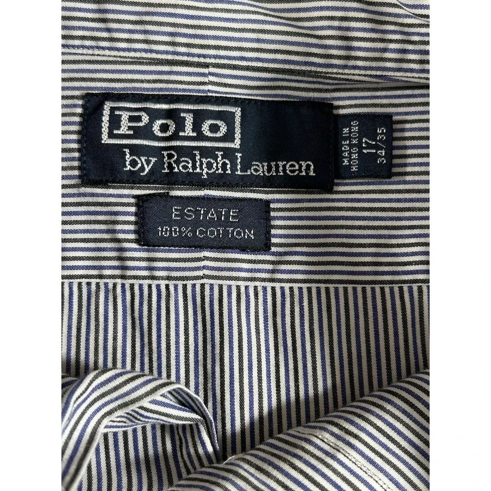 Polo‎ Ralph Lauren Button Down Long Sleeve 17 34/35 Blue Black Stripes Estate